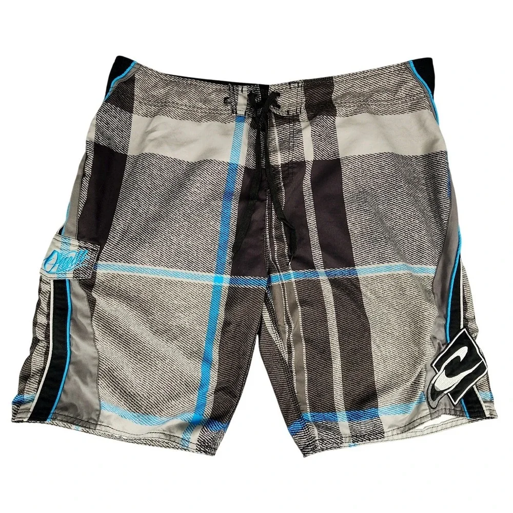 ONeill Board Short sz 40 Men Plaid Blue Black White 10